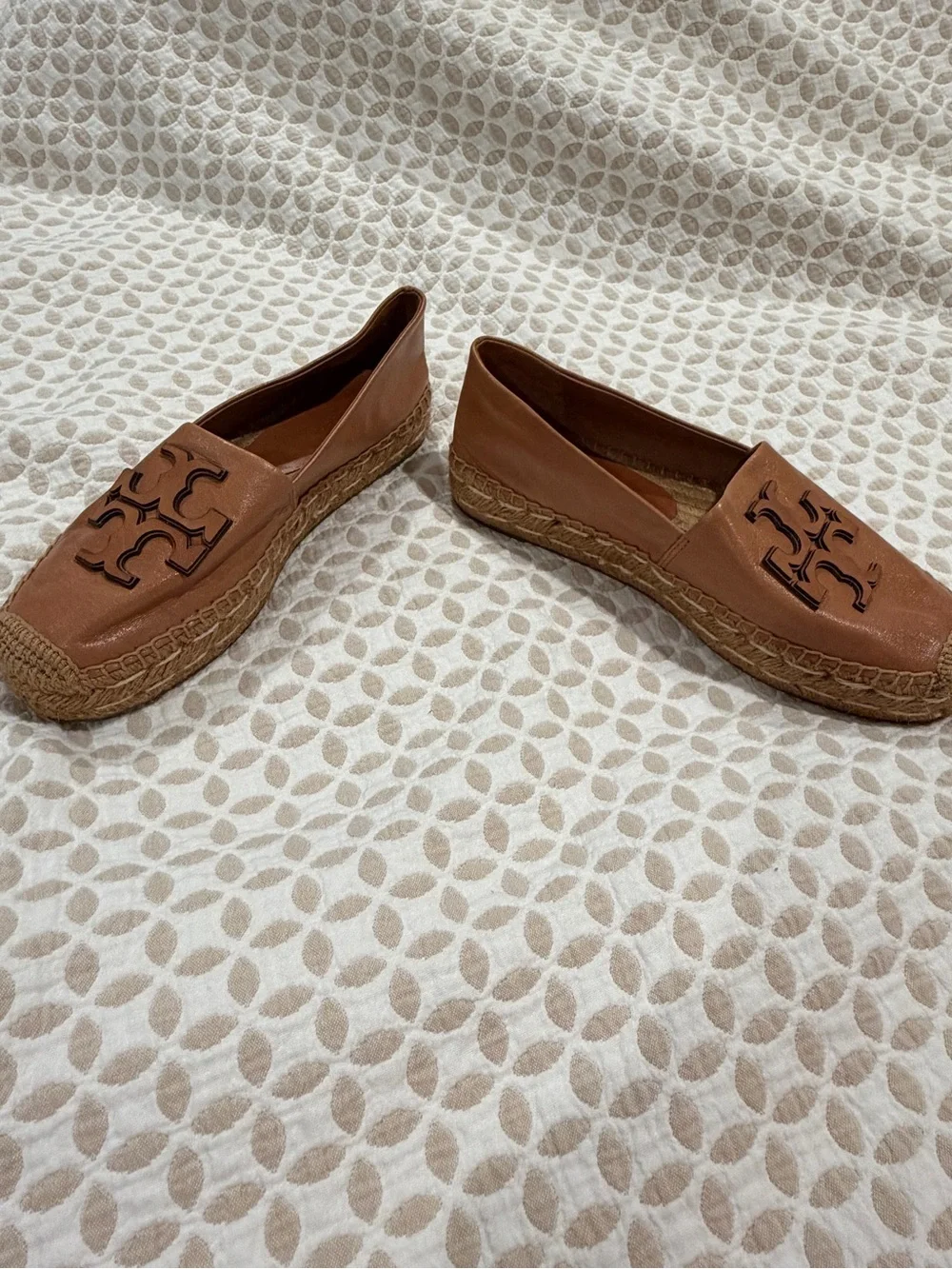 Tory Burch Tan Leather Logo Espadrille Flats (Worn Once)